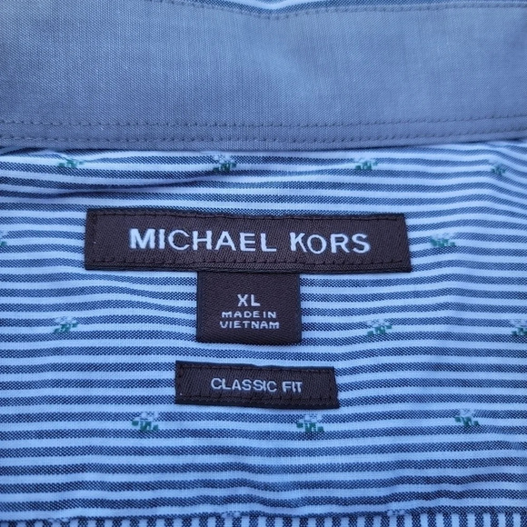 MICHAEL KORS Mens Classic Fit Long Sleeve Gray Striped Cotton Shirt XL - Picture 7 of 10